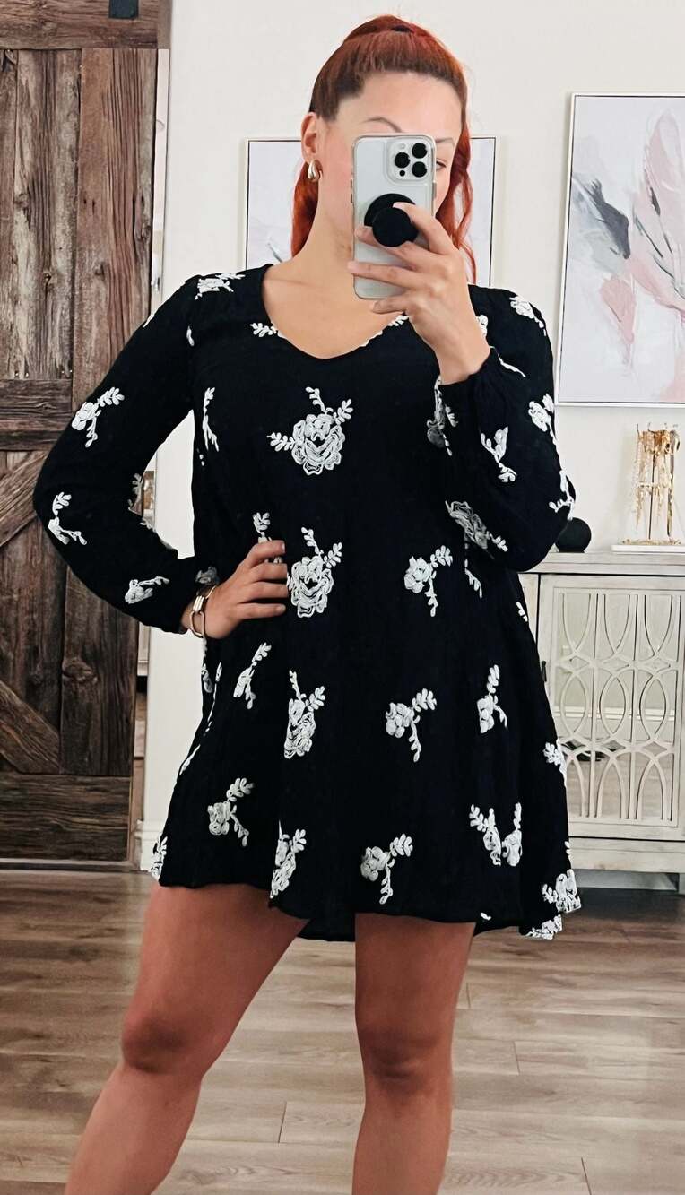 Free People Black and White Embroidered Emma Dress